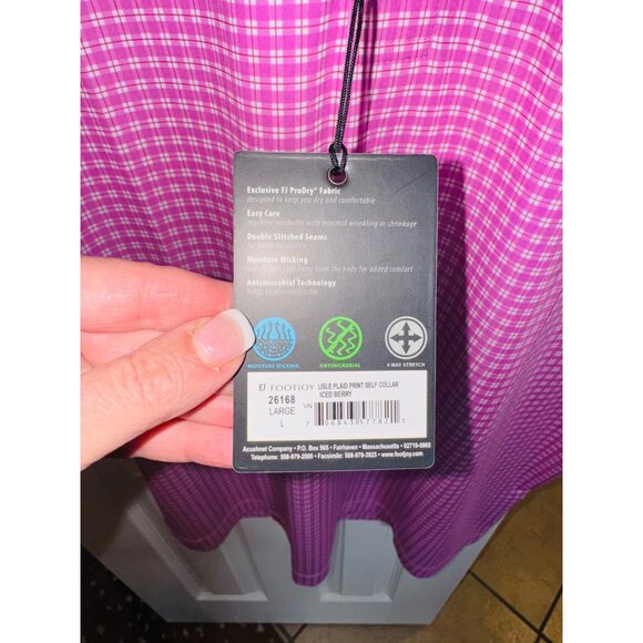 NWT FJ Lisle Pattern Ice Berry Pink Checkered Golf Polo Moisture Wicking Shirt - Picture 9 of 10